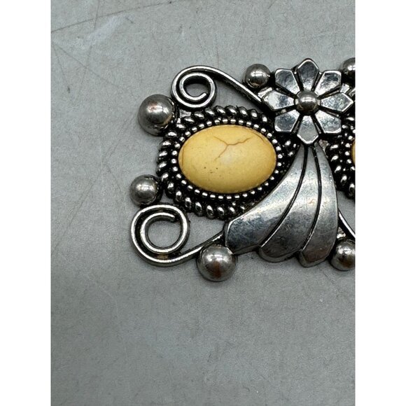 Vintage Silver color With Yellow Cracked Oval Stones Floral Design pendent READ - Picture 3 of 5